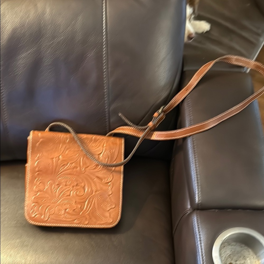 Patricia Nash Tan Leather Crossbody Bag with Artisanal Embossing
